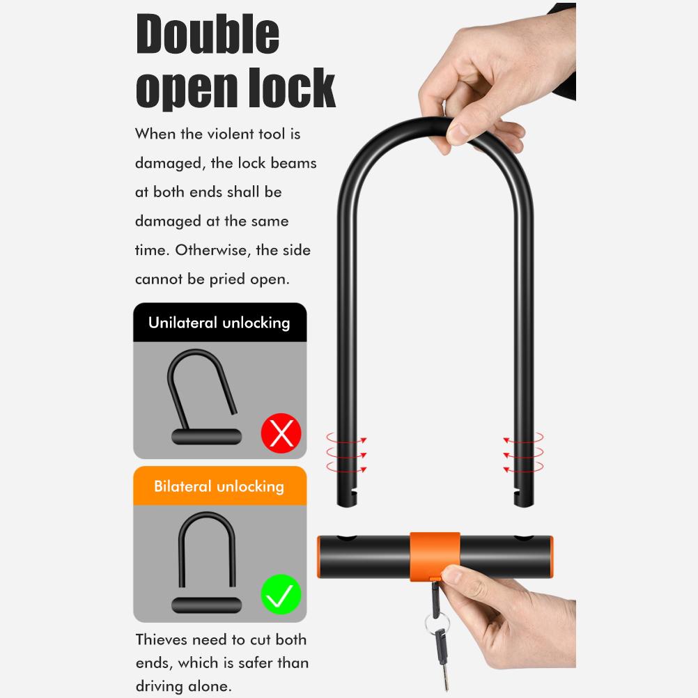 Bike U Lock with Anti Theft Steel Cable Bike Lock Mounting Bracket for Road Bike Mountain Bike Electric Bike Folding