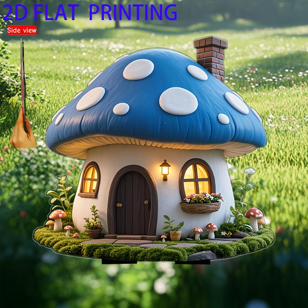 Charming Fairy Mushroom House, 2D Flat Acrylic, Decoration, Suitable for Garden, Potted Plants, Party, Gift Christmas, Halloween