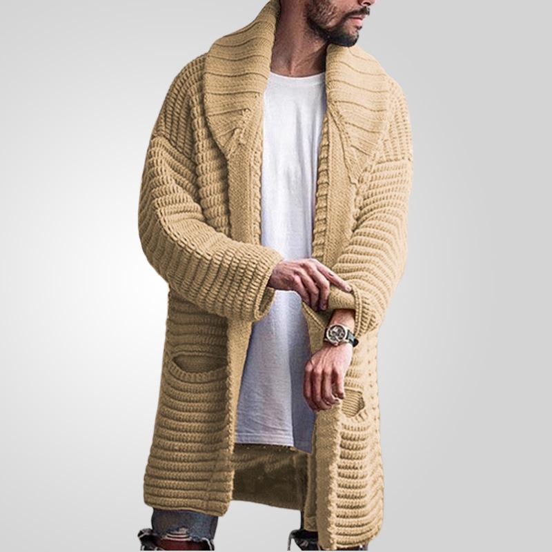 Suéteres tipo cárdigan de punto largo para hombre, cuello chal, corte holgado, manga larga, cárdigans casuales abiertos al frente con bolsillos, suéteres de punto de otoño e invierno, chaqueta para hombre