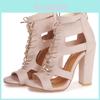 Elegant Women's Open Toe Lace Up Ankle Sandal Boots With High Chunky Heels