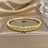 Luxury Sparkling Zircon Gold Plated Bracelet for Women Minimalist Hollow Geometry Round Bangle Bracelet Party Jewelry Gift