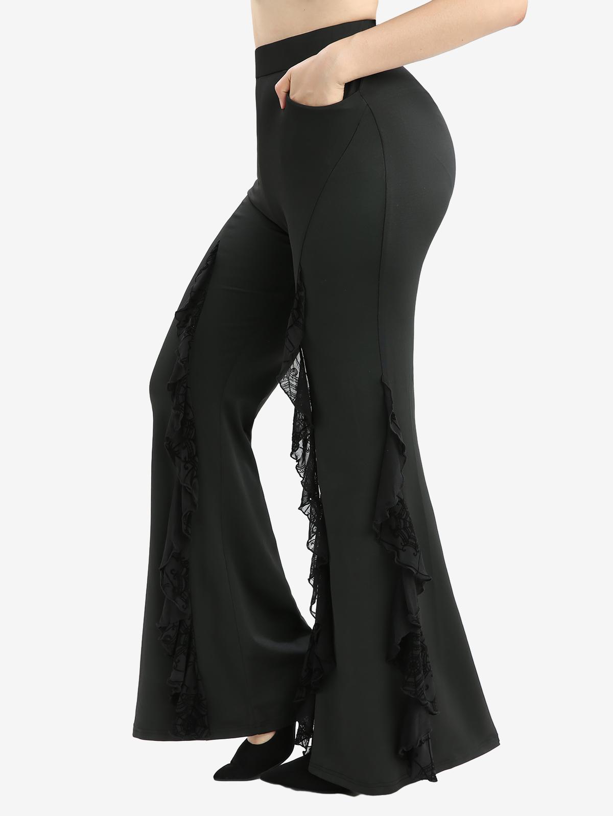 

Rosegal Большой размер Паутина Флок Рюши Салатные Клеш Брюки 5XL чёрный