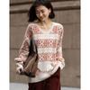 Demana Women's V-Neck Snowflake Jacquard Knit Sweater
