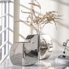 Silvery Geometry Vase Desk Decoration Flower Arrangement Artificial Flowers Decorative Floral Vases Room Aesthetic Decor