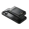 SUTENI H19 For iPhone 16 Plus Magnetic Case Carbon Fiber Texture Leather Back Cover with Card Bag