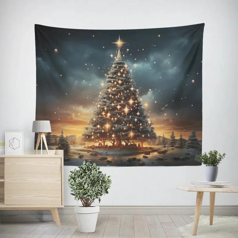 Christmas New Year Christmas Tree Snowman Pattern Tapestry Living Room Sofa Home Decor Tapestry