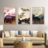 Alpine Flying Crane Abstract Posters and Prints Japanese Style Landscape Wall Art Canvas Painting Sun Bird Line Pictures Decor