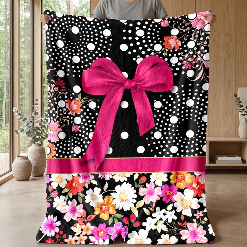 Floral Bow Celebration 1 Theme blanket Lightweight Warm Flannel Blanket Decorative Throw Blanket for Home Decoration