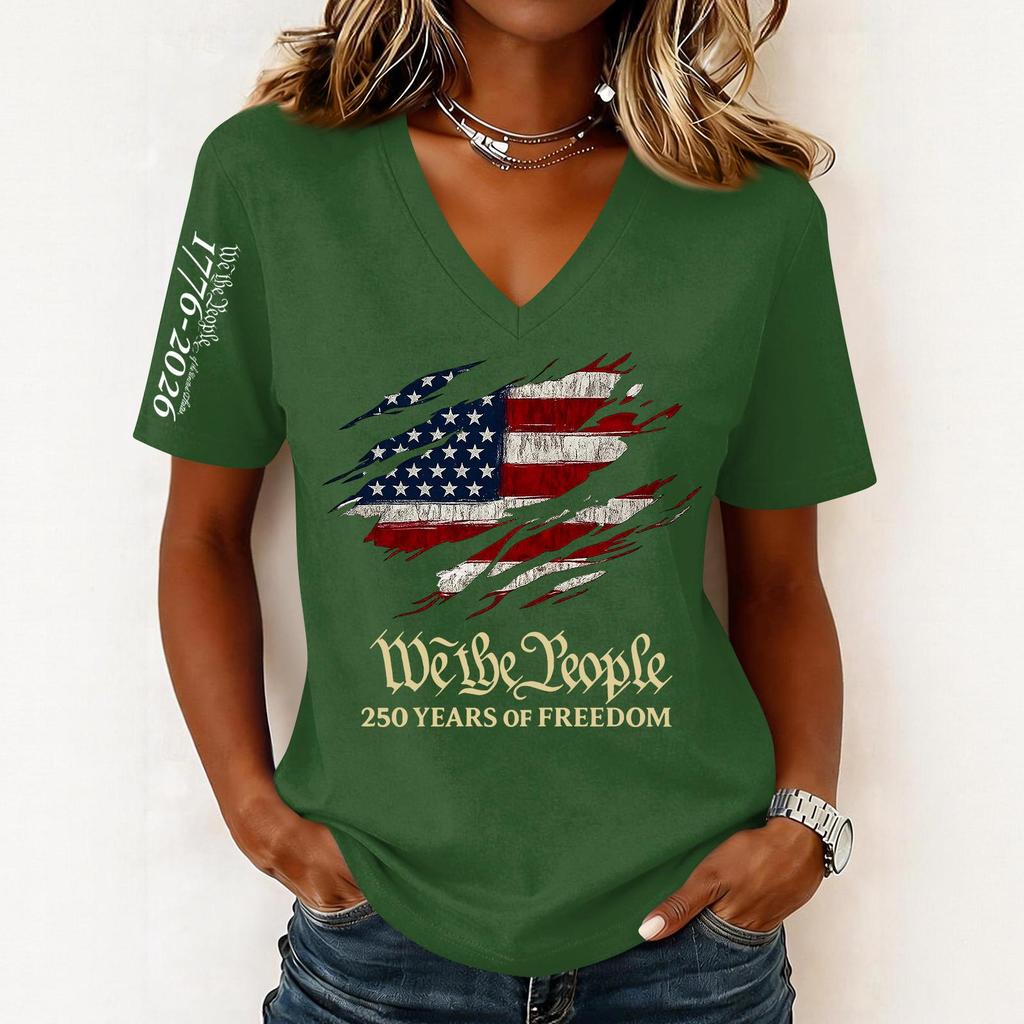 Women's Fashion Casual Short-Sleeve Printed V-Neck Pullover Top