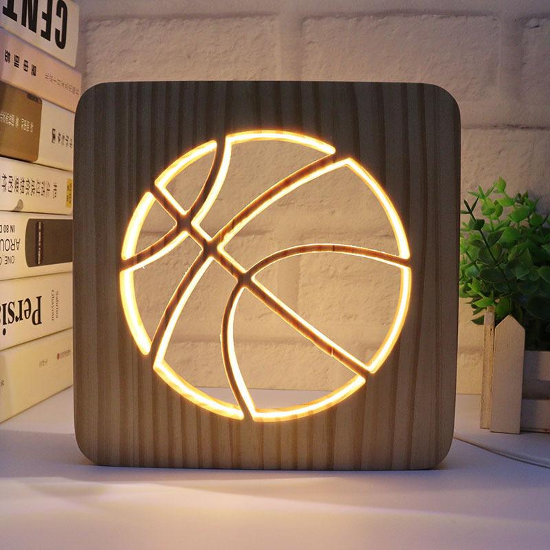 Creative 3D Night Lamp Corporate Gift Design Letter Music Notes Solid Wood Hollowed-out Carving LED Desk Lamp Wooden