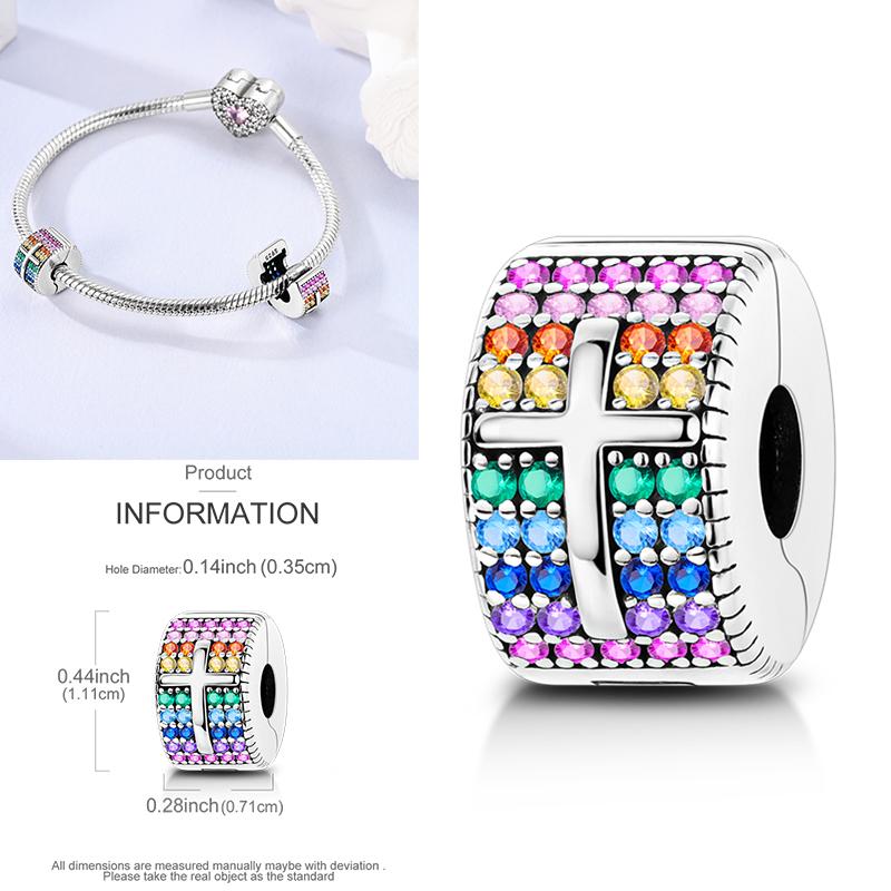 Cat Butterfly Daisy CZ Pave Clip Charm Bead Components Positioning Buckle Copper Metal Silicone Spacer Bead Components Compatible With Authentic