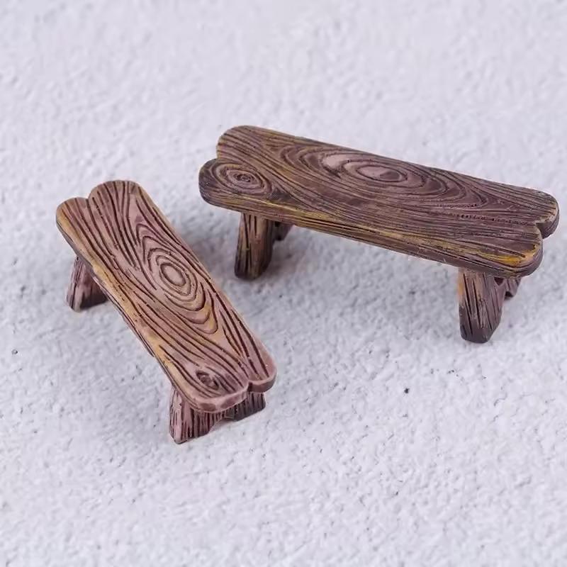 2 Pièces Mini Chaise Tabouret en Bois Miniatures Jardin de Fées Décor Banc de Couple Figurine d'Action Maison de Poupée Bricolage Accessoires