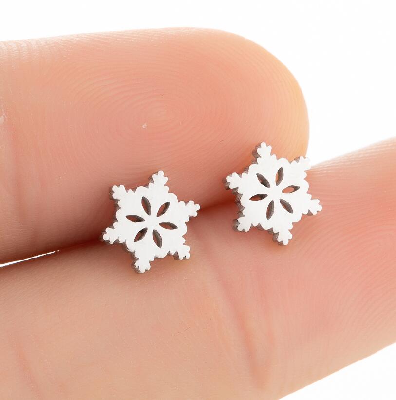 

Christmas Snowflake Ear Piercing Stud Earrings For Girls Copper Color Stainless Steel New In Earrings Zircon Accessories