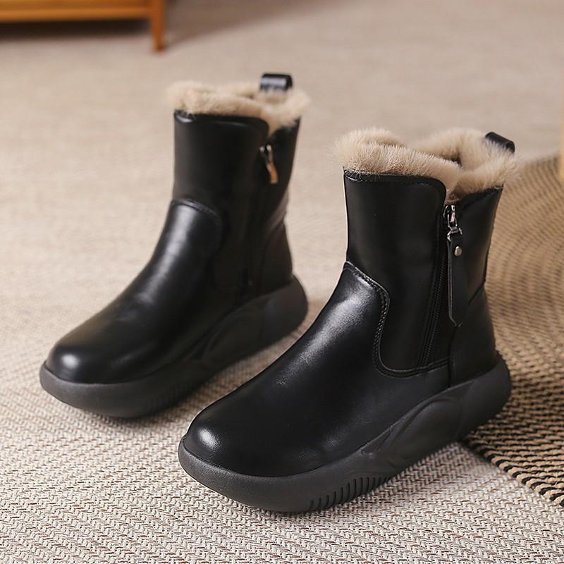 Autumn and Winter New Soft Leather Velvet Thickened Warm Snow Boots Women's Non-slip Versatile Short Boots