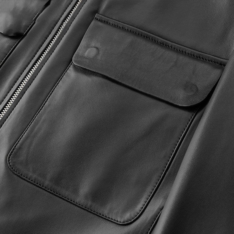 Leather Jacket Men's Sheepskin Locomotive Leather Hooded Jacket Stand-up Collar Short Coat Men