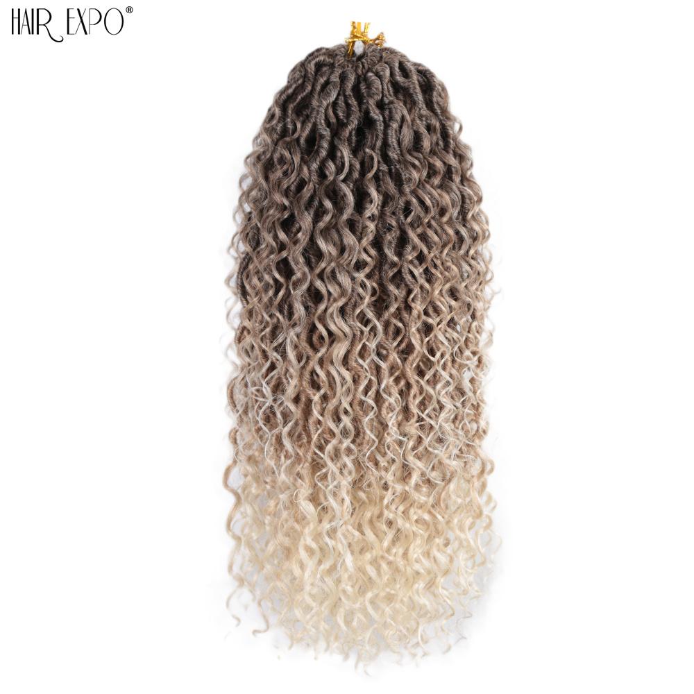 14-26"Goddess Locs Crochet Braids Hair Natural Synthetic Braiding Hair Extension Ombre River Faux Locs With Curly Hair Expo City
