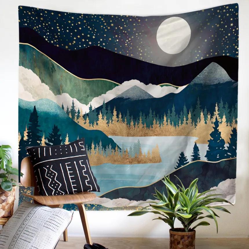 VIKAMA NordicStyle Forest Sunlight Tapestry Forest Scene Natural Ambience Decorative Wall Hanging Room Decoration