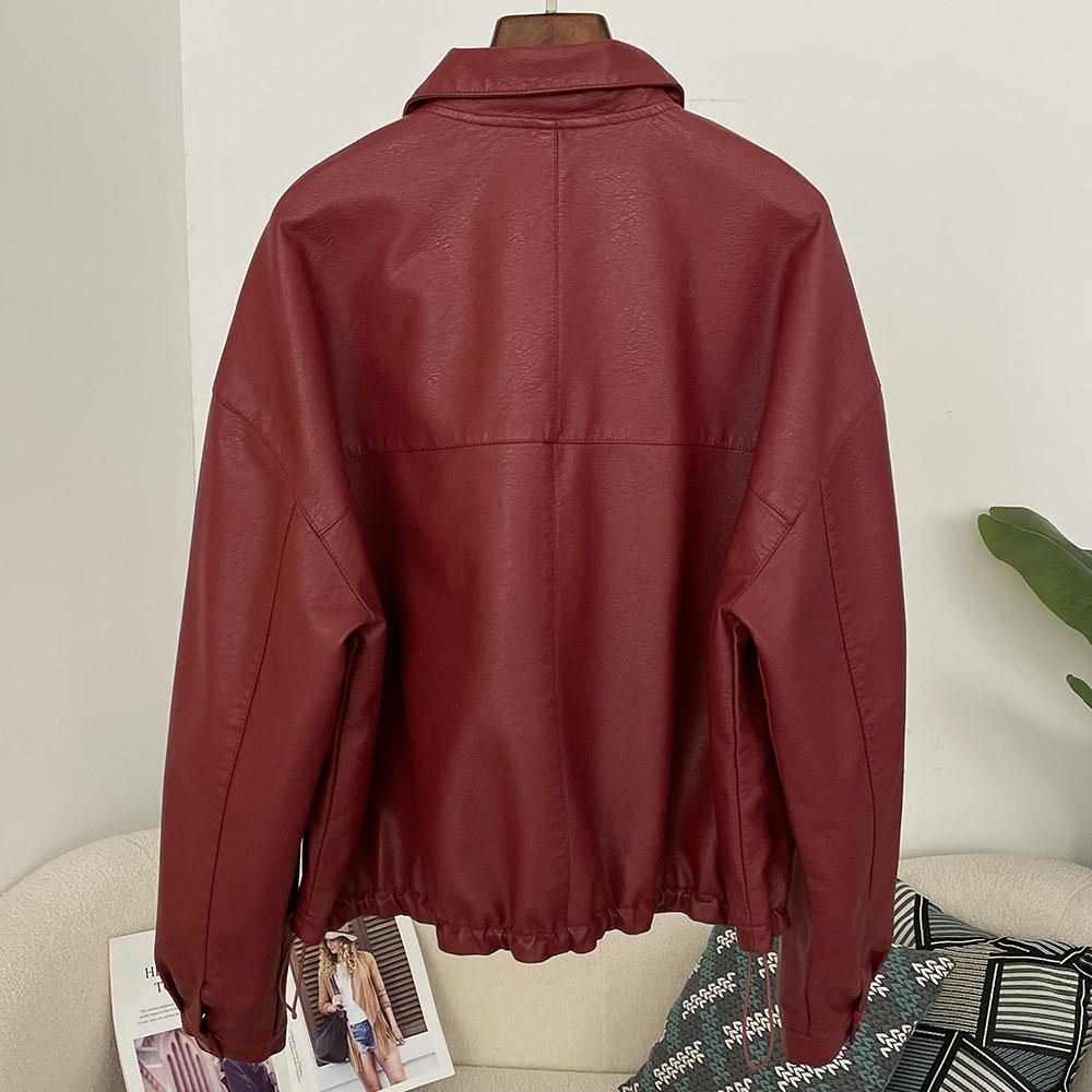 OFTBUY Women Vintage Loose Pu Faux Leather Short Jacket Casual Motorcycle Jacket Female Zipper Retro Moto Biker Coat Outwear Tops