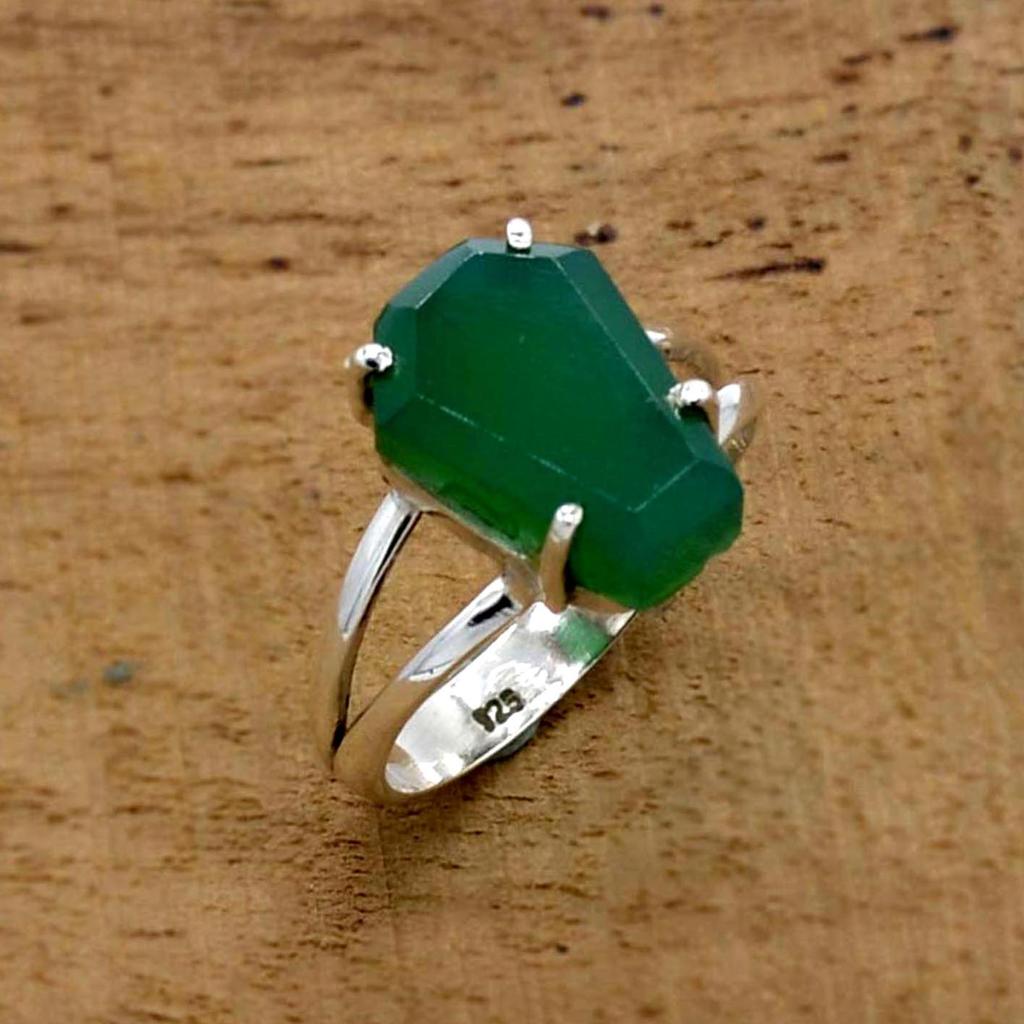 Prsten na rakev ze stříbra ze zeleného Onyxu 925, Prsten s drahokamem Onyx,