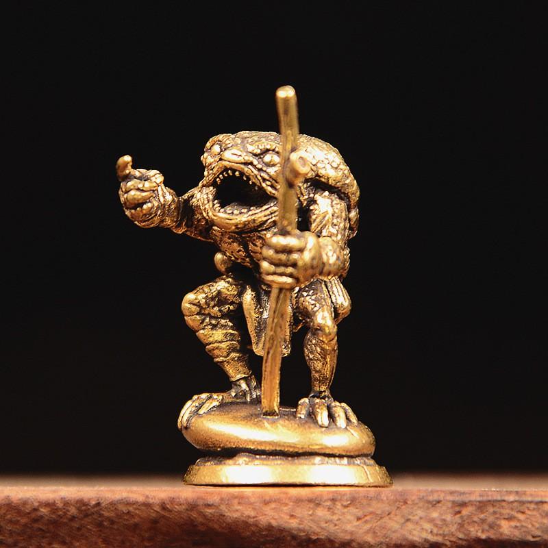 Brass Solid Frog Cane Desktop Ornament Decorative Figurine Home Office Desk Decor Ethnic Style Brass Antique Finish