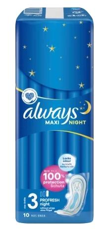 Noční vložky Always Maxi – 10 ks, pohodlí a ochrana přes noc
