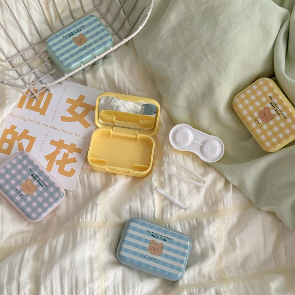 Ins Creative Cartoon Cute Contact Lens Box with Mirror Girls Contact Lens Case Travel Companion Care Box Contact Lenses Case
