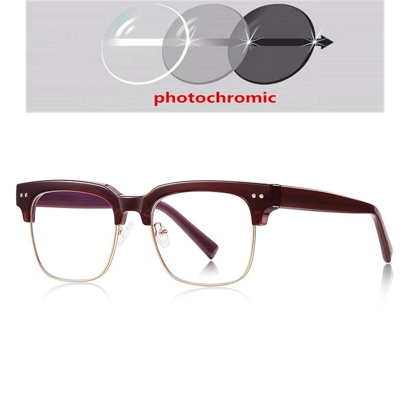 Rivet Frame Square Nearsighted Glasses For Men Blue Light Blocking Oversized Finished Glasses Nearsighted 0 -0.5 -0.75 To -6.0