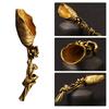 Creative Brass Copper Tea Spoons Sugar Shovel Lotus Root Tea Scoop Spatula Gold Coffee Spoon Teaware Ice Cream Kitchen Tool