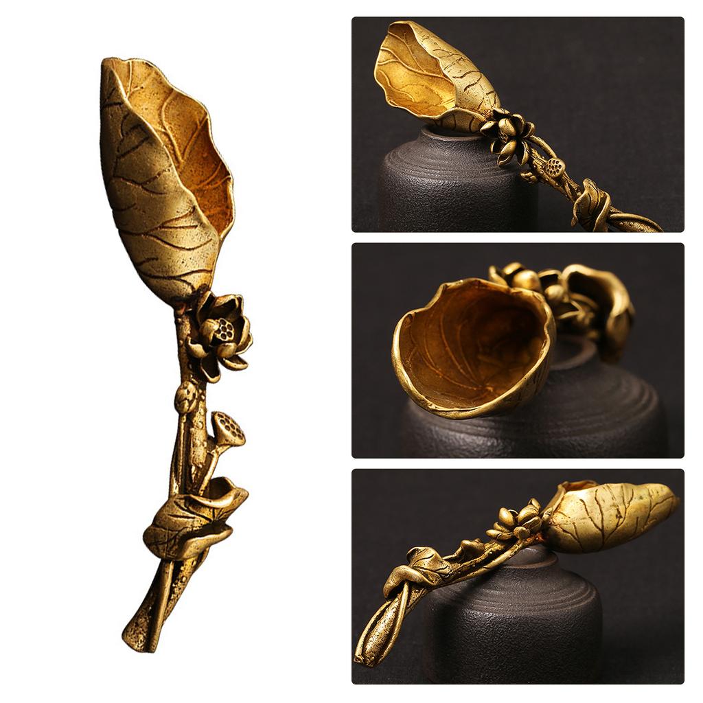 Creative Brass Copper Tea Spoons Sugar Shovel Lotus Root Tea Scoop Spatula Gold Coffee Spoon Teaware Ice Cream Kitchen Tool
