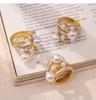 Elegant Korean-Style Pearl and Diamond Ring - 18k Gold-Plated Titanium Steel