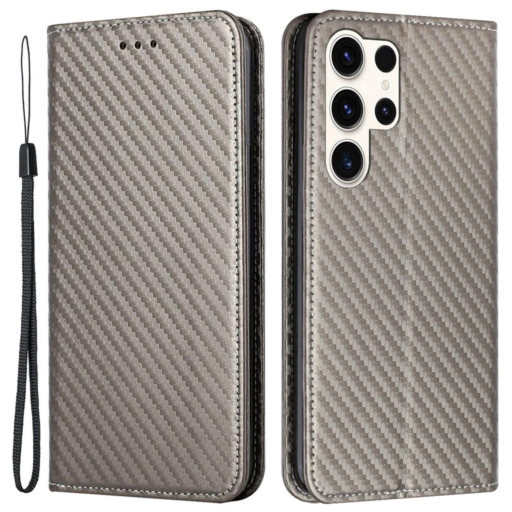 For Samsung Galaxy S25 Ultra Case Carbon Fiber Texture Wallet Stand Cover