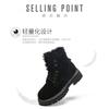 Womens Winter Warm Faux Suede Martin Boots With Fleece Lining Chunky Sole Round Toe Lace-Up Mid-Calf