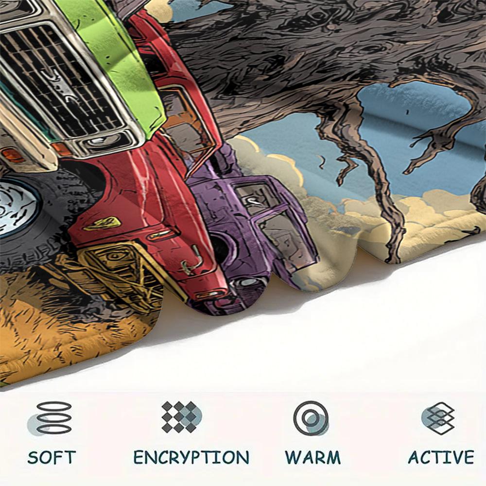 Truck Print Flannel Blanket, High Quality Comfortable for All Seasons, Home Decor, Warmth and Comfort, Perfect for Christmas Gifts