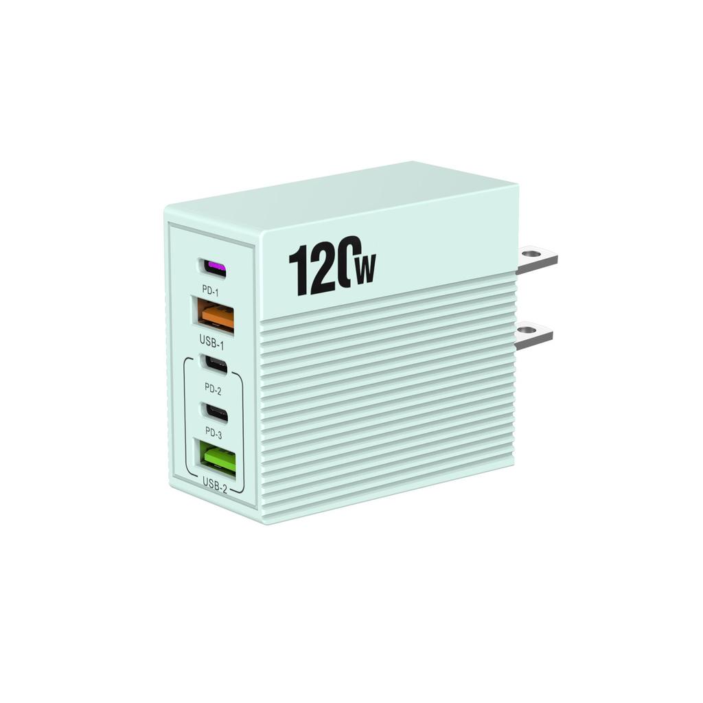 Caricabatterie Rapido Multi-Porta da 120W con Spina USA/UE/UK - Dispositivo da Viaggio Compatto, Supporto Completo Protocolli