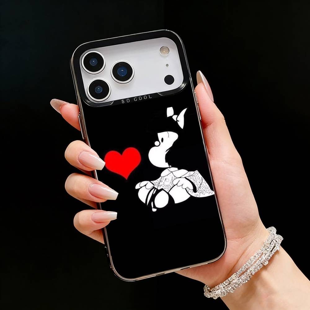 Cartoon M-Mafalda Niedliche Handyhülle Für iPhone17, 16,15,14,13,12 Pro Max Schwarzes Candy Matt Stoßfeste Hülle