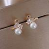 New Design Sweet Rhinestone Flower Stud Earrings For Women Elegant Imitation Pearl Crystal Zircon Earring Korean Party Jewelry