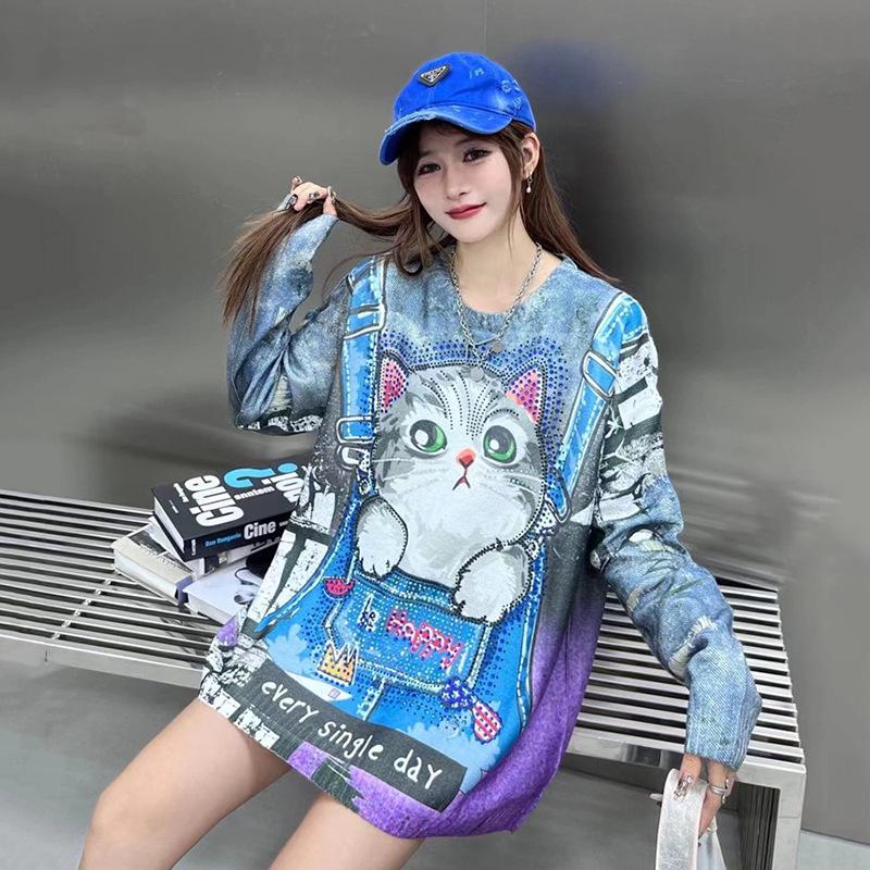 

Women s Fall/Winter 2024 Mink Knit Sweater with Cartoon Design One Size