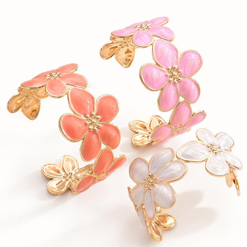 1pcs Fashion Oil Drop Flower Bracelet for Women Vintage Elegant Luxury Floral Open Bangle Daily Party Wear Vacation Jewelry Gift