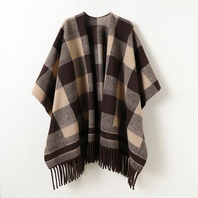 Sciarpa a Mantella Doppia Faccia da Uomo e Donna, Stile Britannico, Autunno e Inverno, Imitazione Cachemire, Calda, con Frange