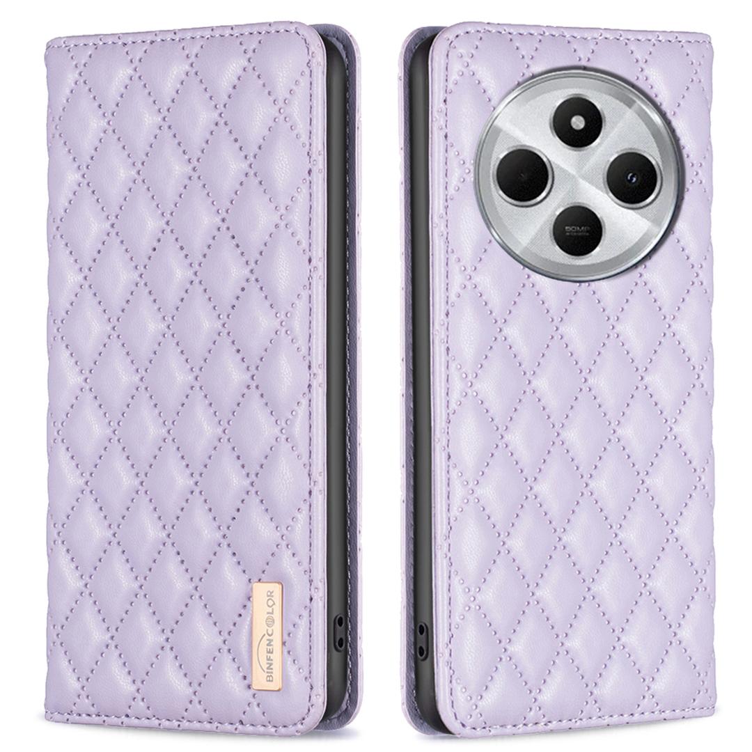 

BINFEN COLOR BF Style-16 For Xiaomi Poco C75 4G/Redmi 14R 5G/14C 4G Case Card Slots Rhombus Leather Cover Purple