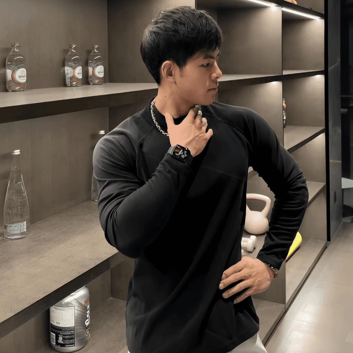 

Мужской модный спортивный флисовый топ с круглым вырезом и длинными рукавами L чёрный