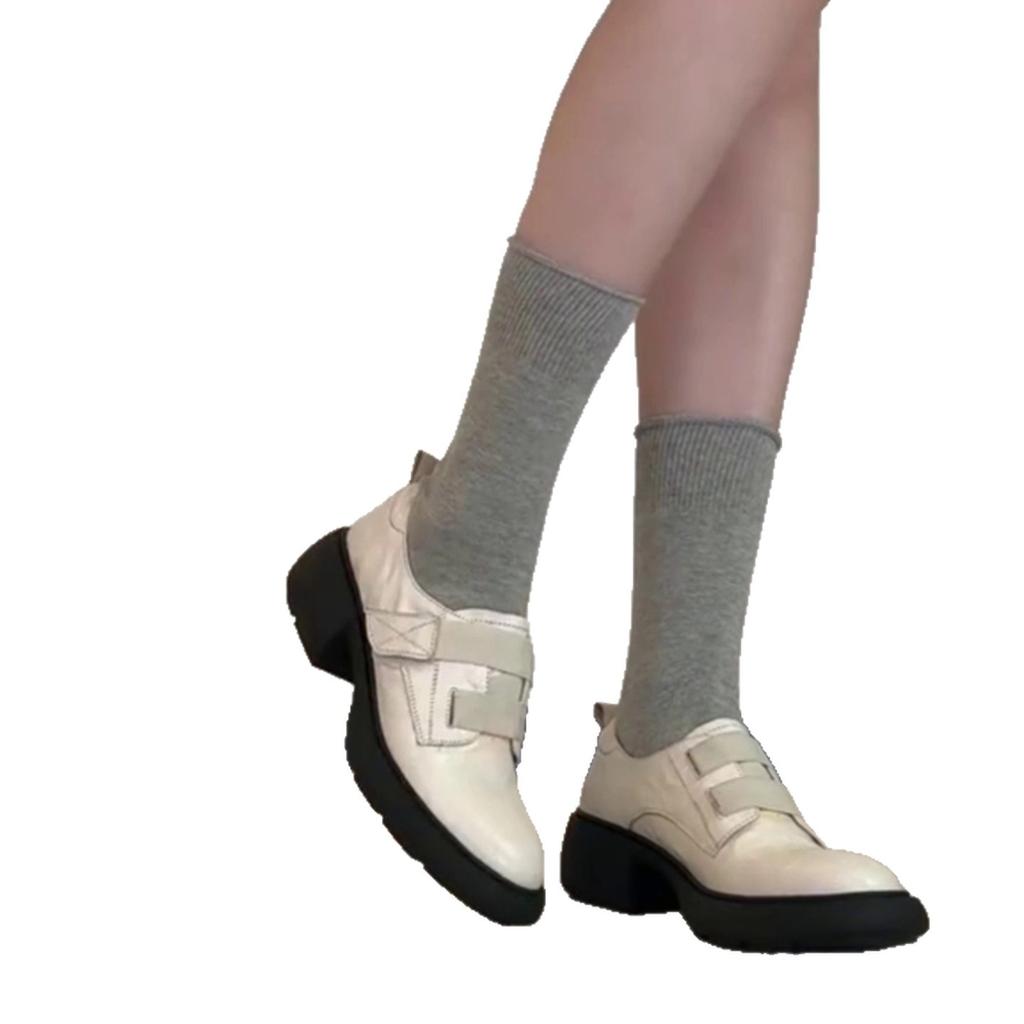 Sheepskin version~ British style thick-heeled loafers, one-pedal small leather shoes, commuting retro versatile round head shallow mouth single shoes