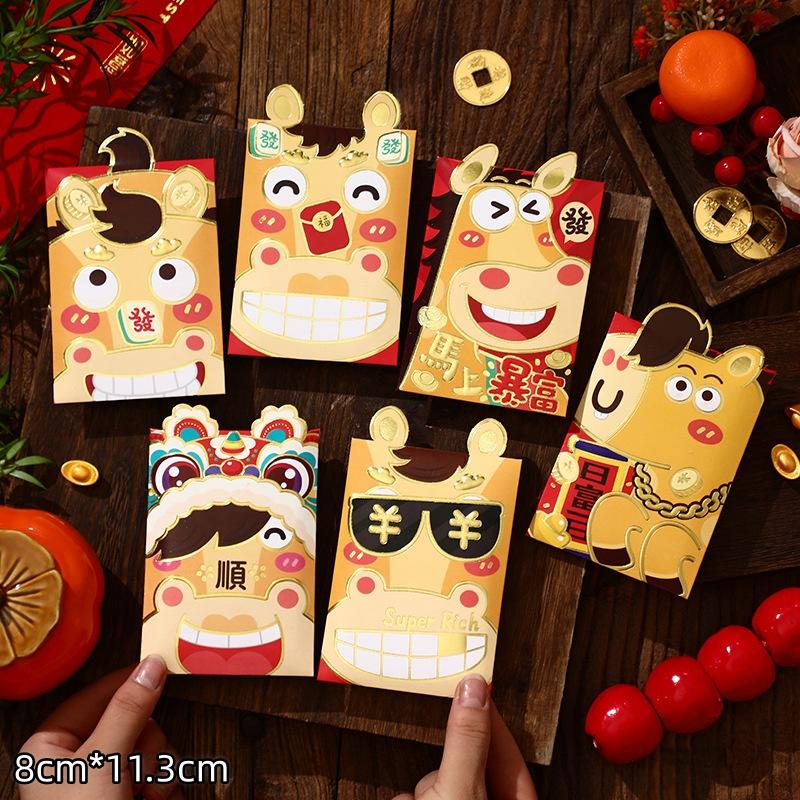 6Pcs 2026 Horse Year Cartoon  Year Red Packet Lucky Red Envelope Creative Spring Festival Birthday Wedding Lucky Money Pouch