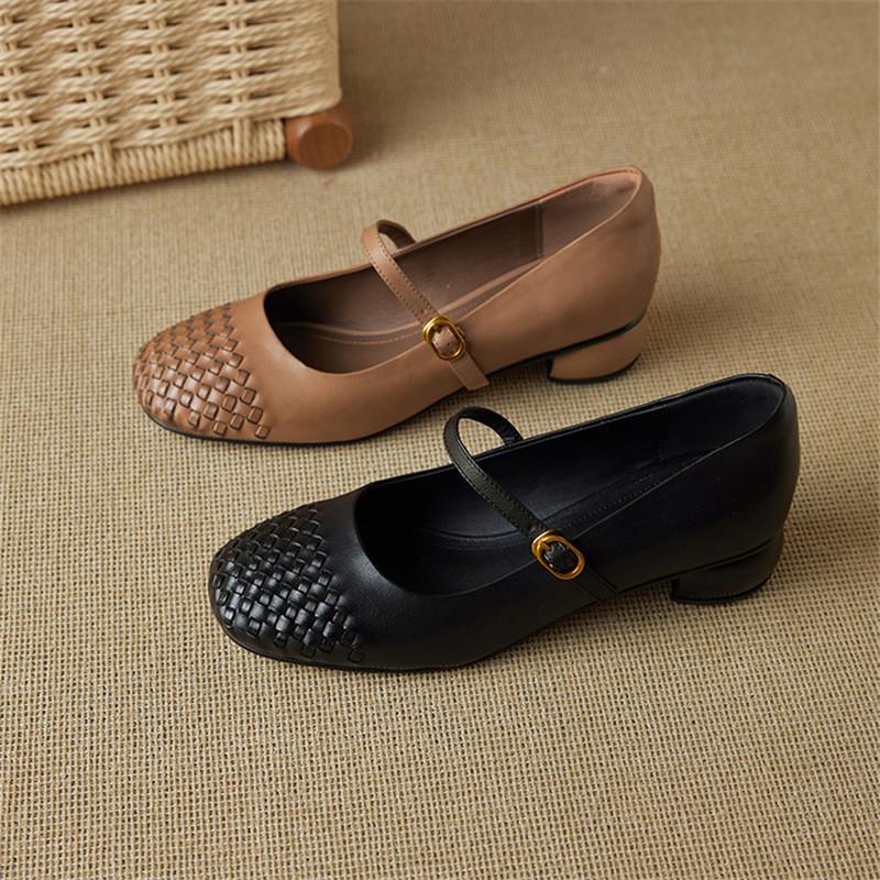 Fashion New Spring/autumn Genuine Leather Women Shoes Round Toe Shoes for Women Fashion Retro Mary Jane Shoes Low Heels Women Pumps