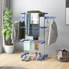 Three-Shelf Collapsing Clothes Horse, With Side Arms and Wheels - Blue