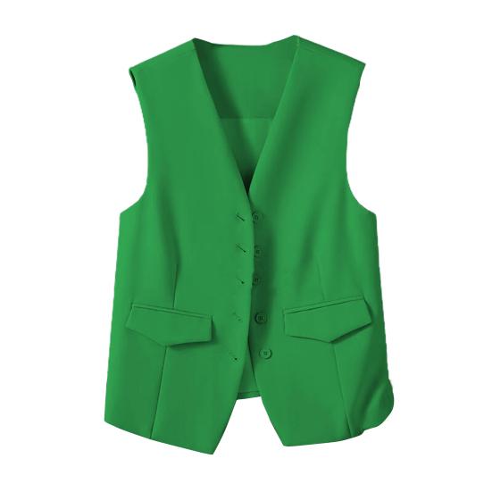 Women Suit Waistcoat Single-breasted V Neck Sleeveless Decorative Pockets Cardigan Formal Business Style Casual Office Wear Vest Spring Summer Clothes