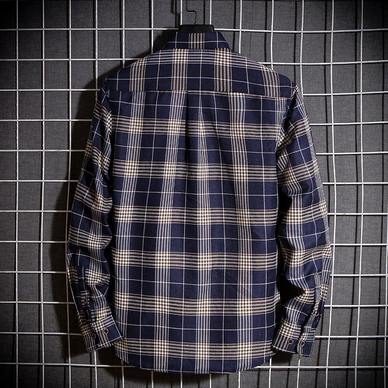 Men Fashion Plaid Long Sleeve Loose Casual Stand Collar Shirt