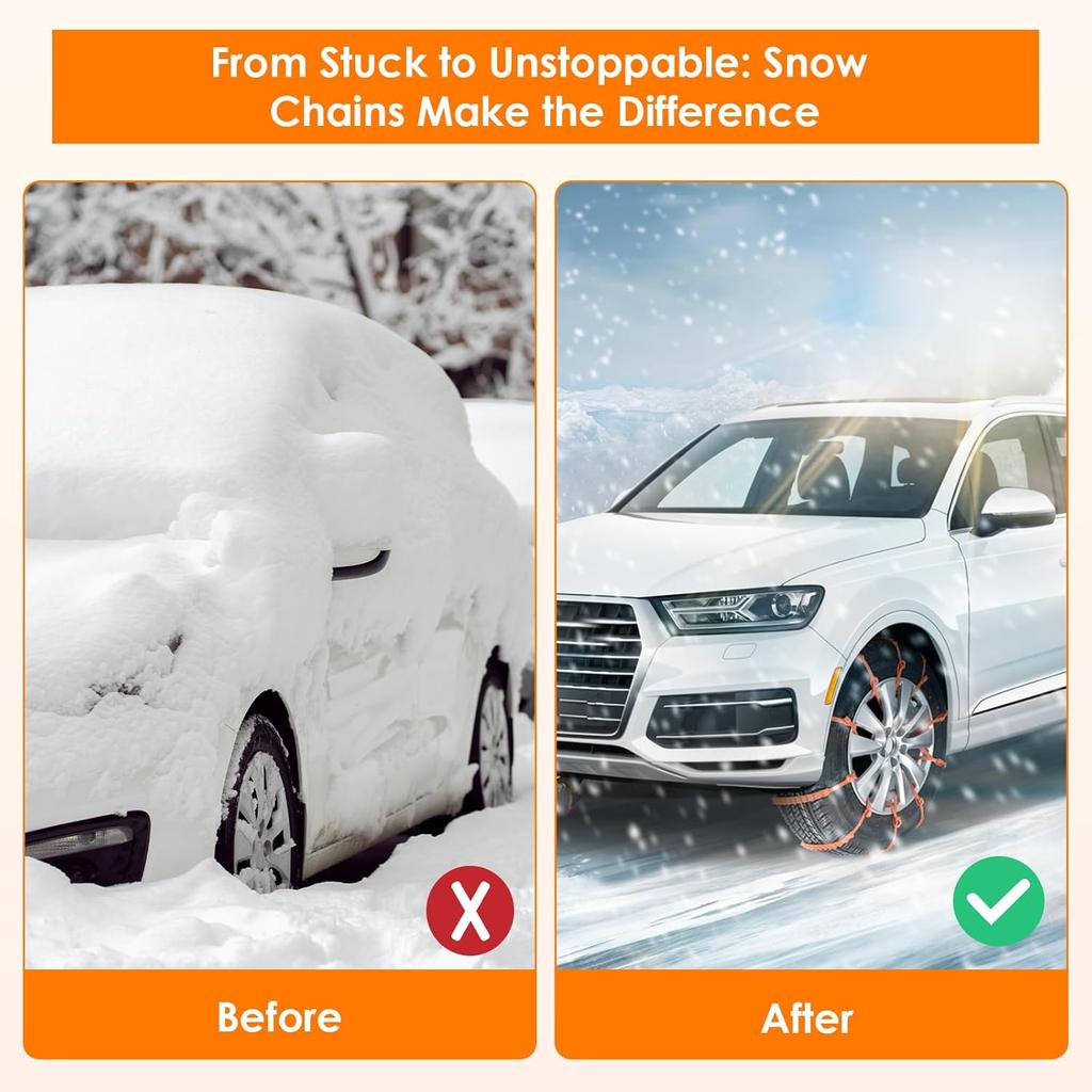 Qoosea Snow Cha Tire Cha For Car, Trucks, SUV Universal Emergency Snow Tire Cha, Adjustable Anti-Slip Tire Cables & Universal Fit (12 Pcs Orange