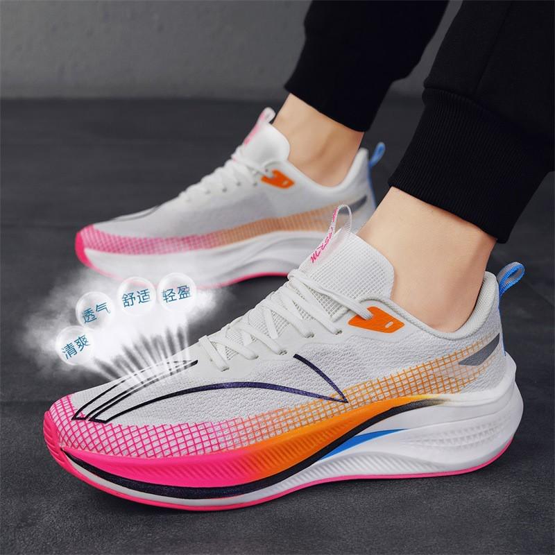 Lightweight Running Shoes Men Women Breathable Mesh Upper Carbon Plate Anti-Slip Sole Flexible Durable Road Track