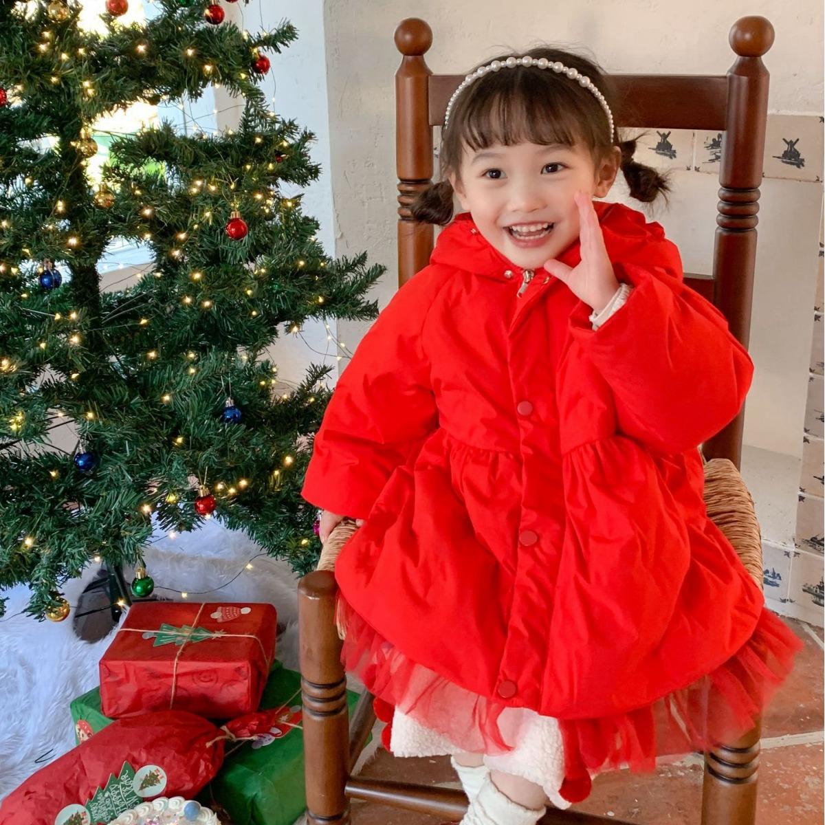 

Осенне-зимний пуховик с тремя защитами для девочек, пуховик принцессы в западном стиле, корейская версия, красный, белый утиный пуховик, ежегодная одежда